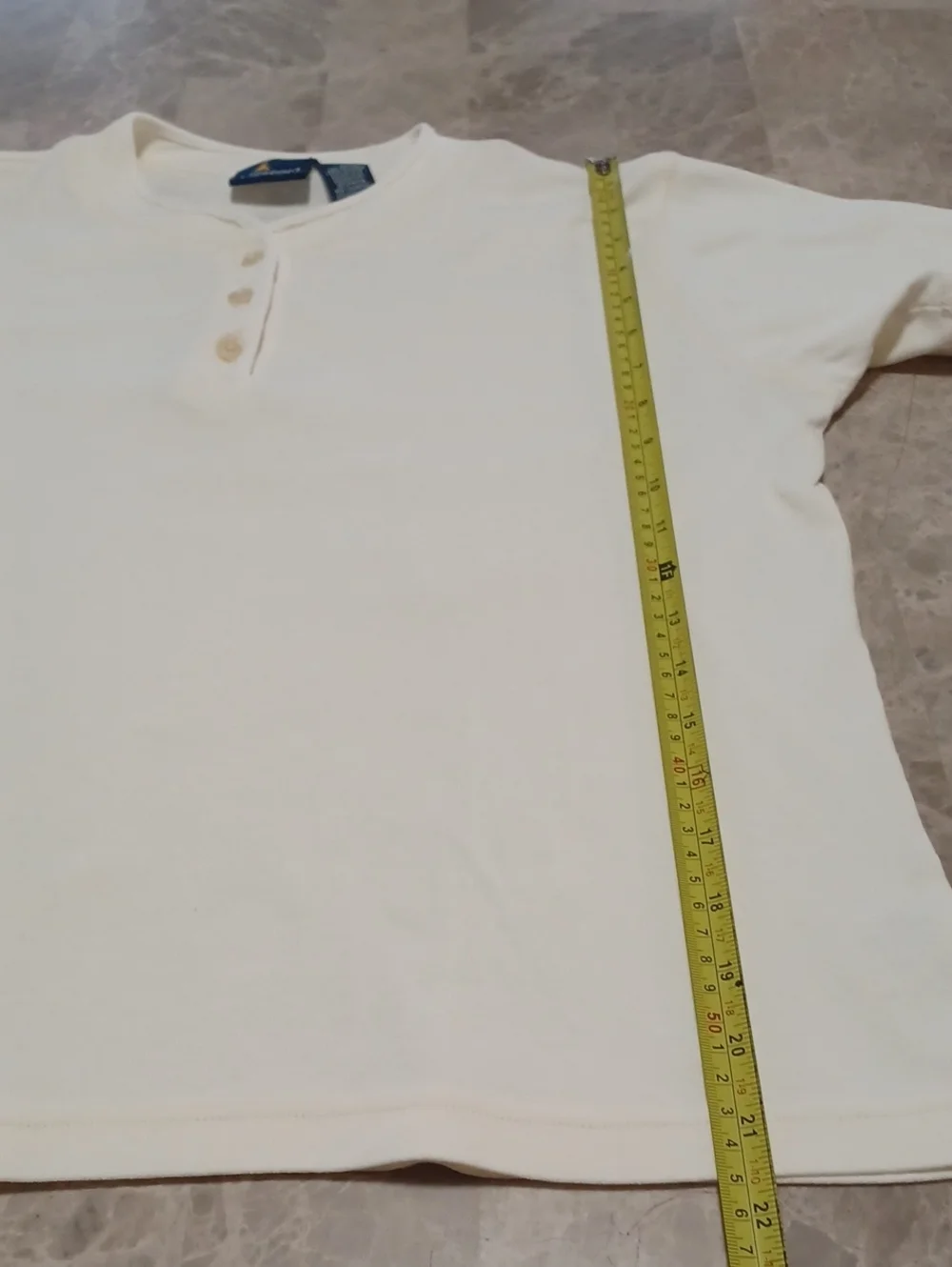 Vintage Lizsport 100% Cotton Cream Ivory Henley Tee Short Sleeve T-shirt Top- L - Picture 8 of 8